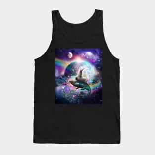 Llama Riding Rainbow Chameleon Lizard In Space Universe Tank Top